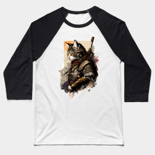 Samurai Cat Painting Baseball T-Shirt